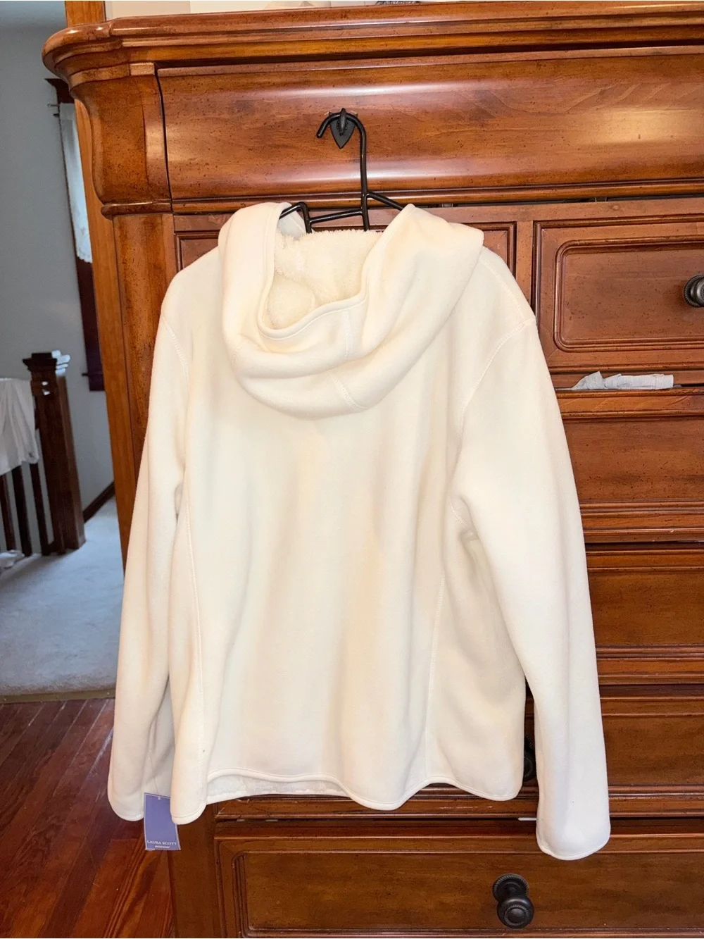 Laura Scott Reversible Sherpa Fleece Zip Hoodie Jacket White Large NWT - Picture 2 of 7